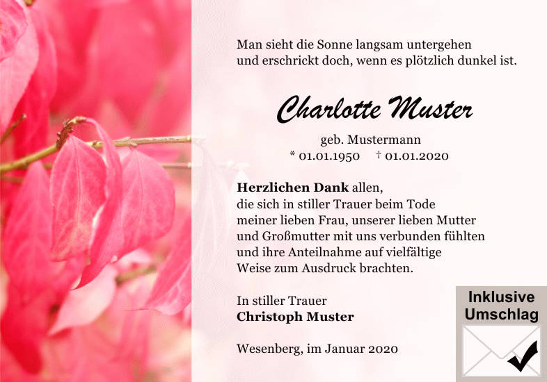 Danksagungen Trauer