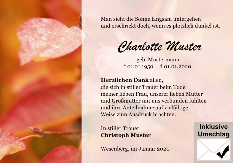Danksagungen Trauer