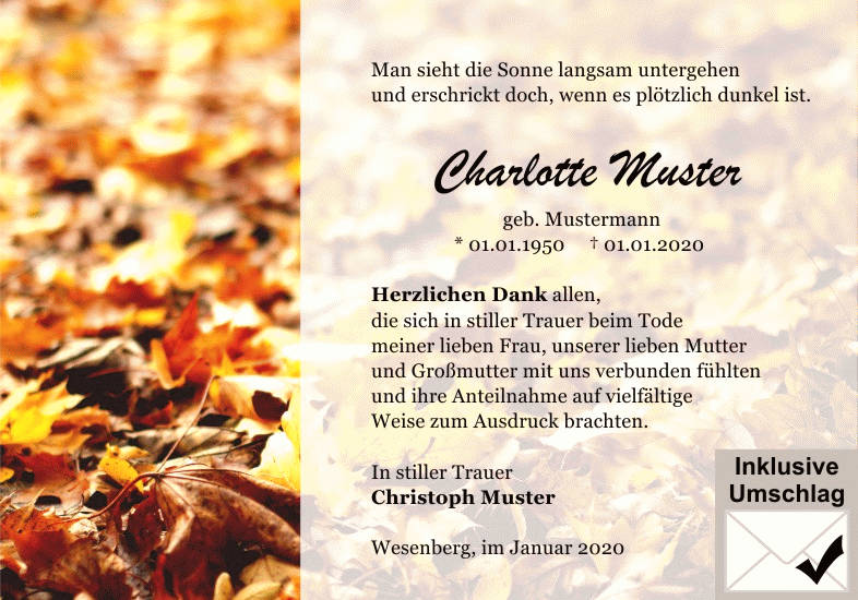 Danksagungen Trauer