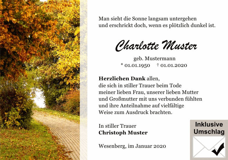 Danksagungen Trauer