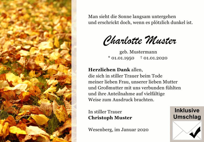Danksagungen Trauer