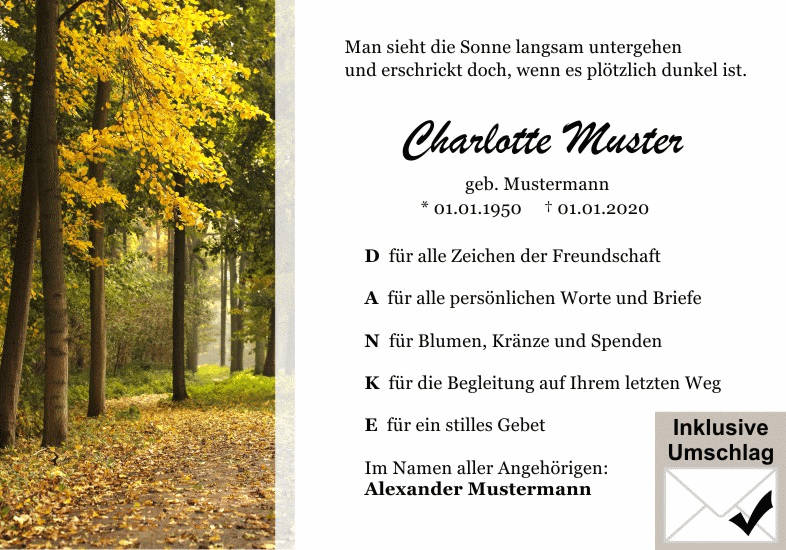 Danksagungen Trauer