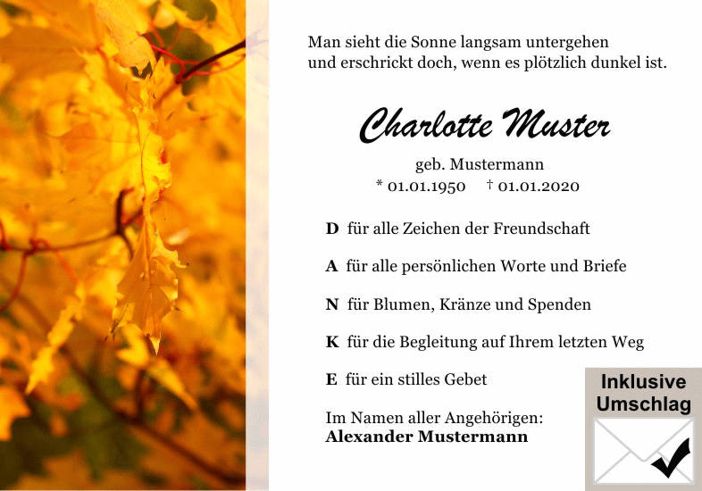 Danksagungen Trauer