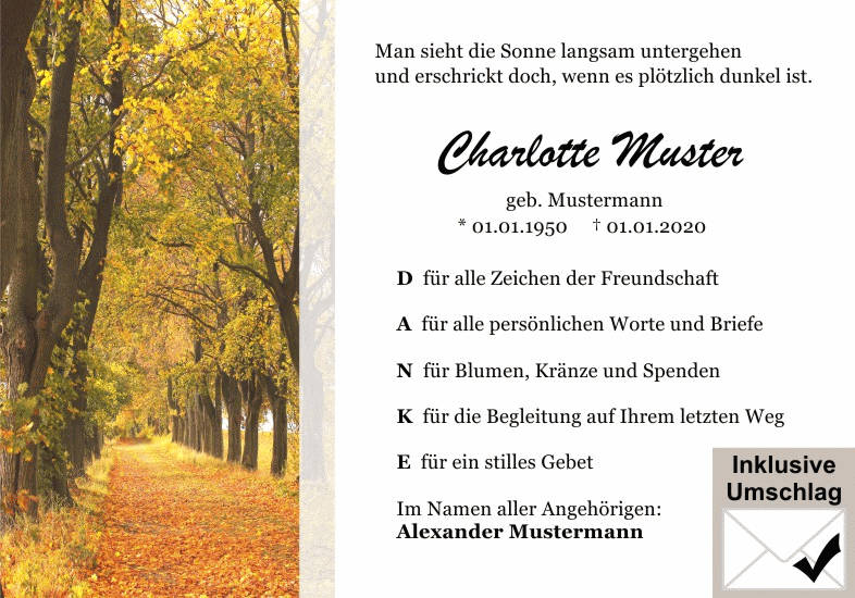 Danksagungen Trauer