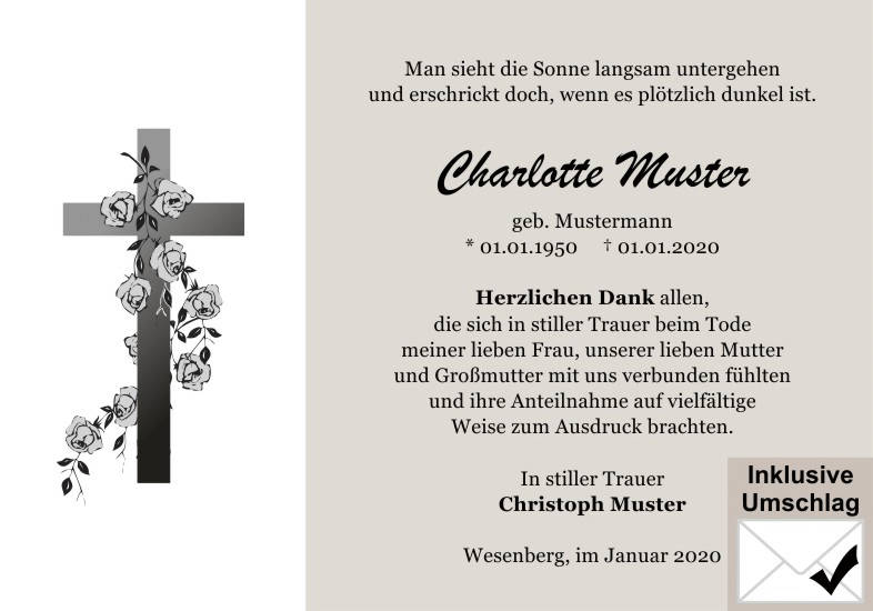 Danksagungen Trauer