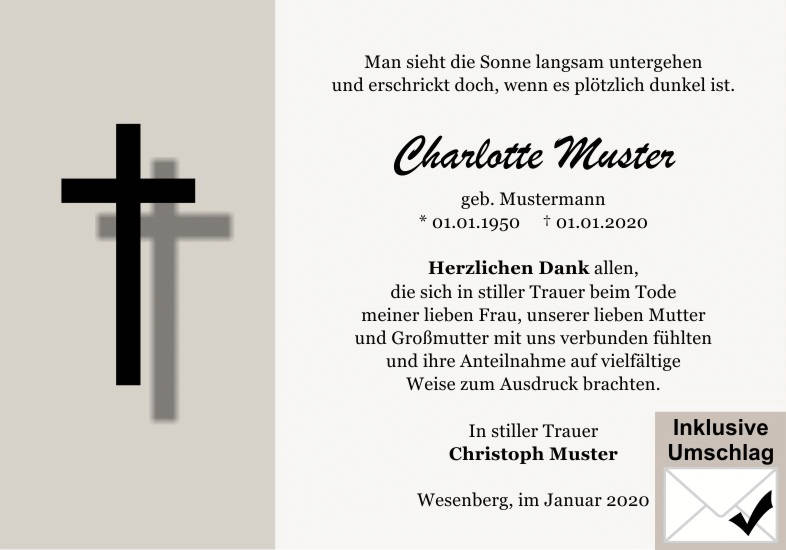 Danksagungen Trauer