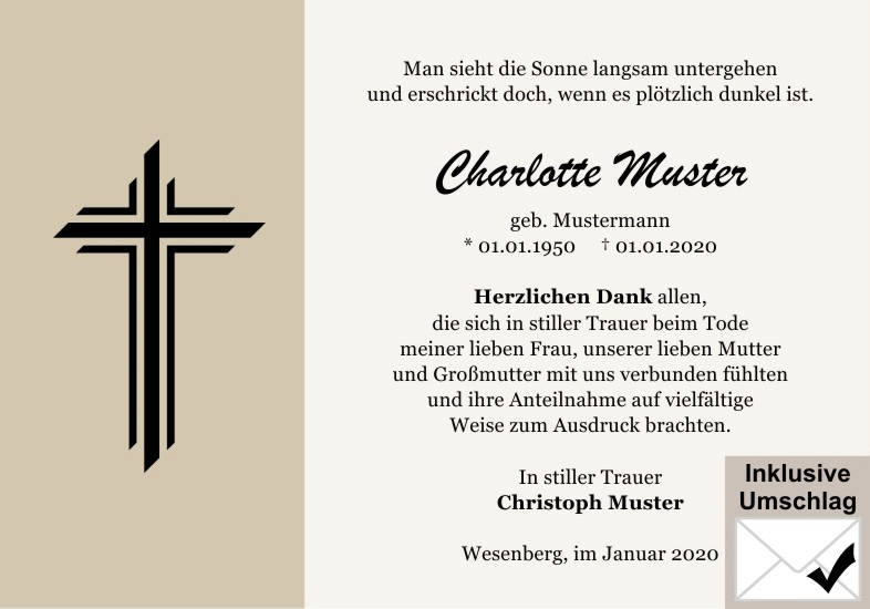 Danksagungen Trauer