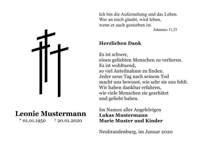 Danksagungen Trauer