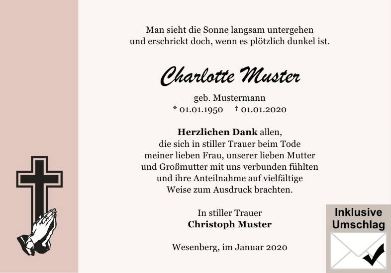 Danksagungen Trauer