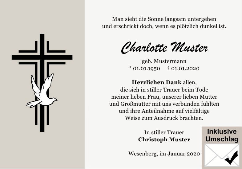 Danksagungen Trauer