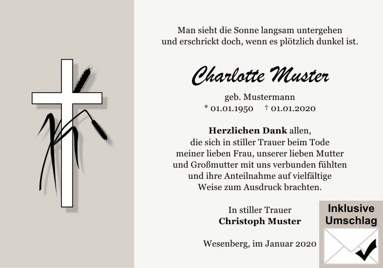 Danksagungen Trauer
