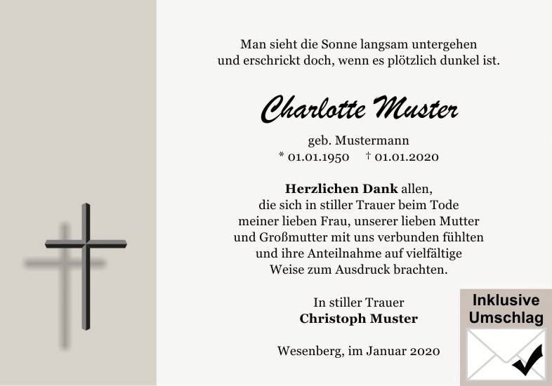 Danksagungen Trauer