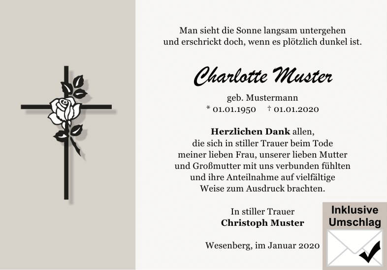 Danksagungen Trauer