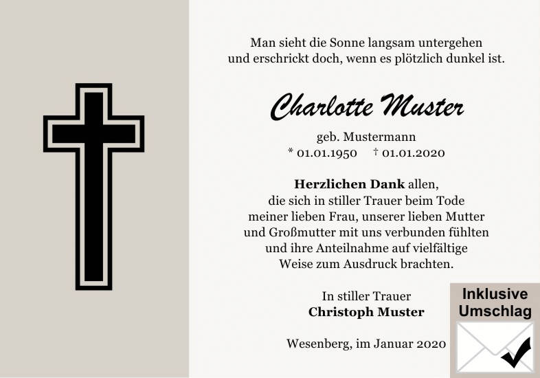 Danksagungen Trauer
