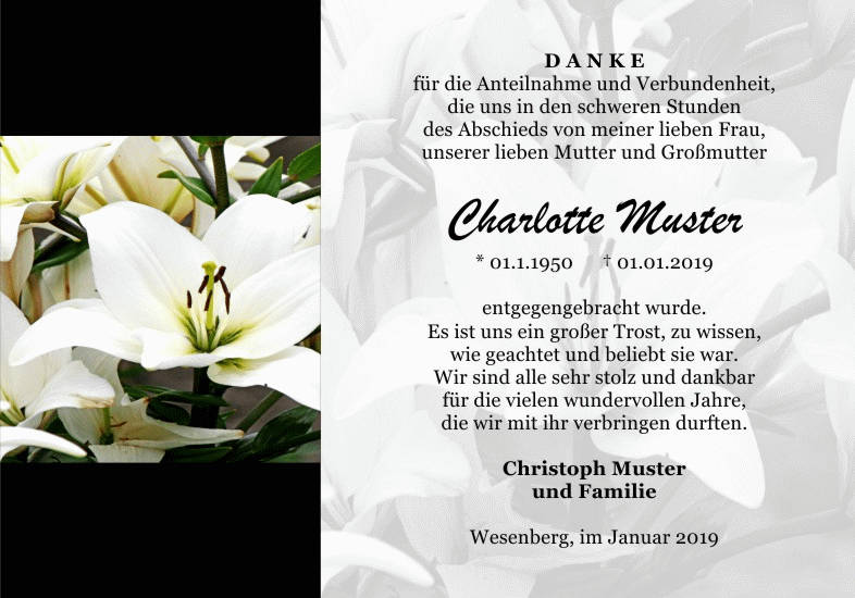 Danksagungen Trauer