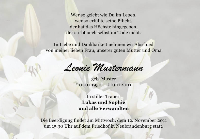 Danksagungen Trauer