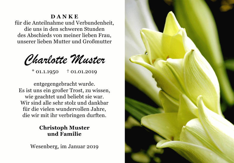 Danksagungen Trauer