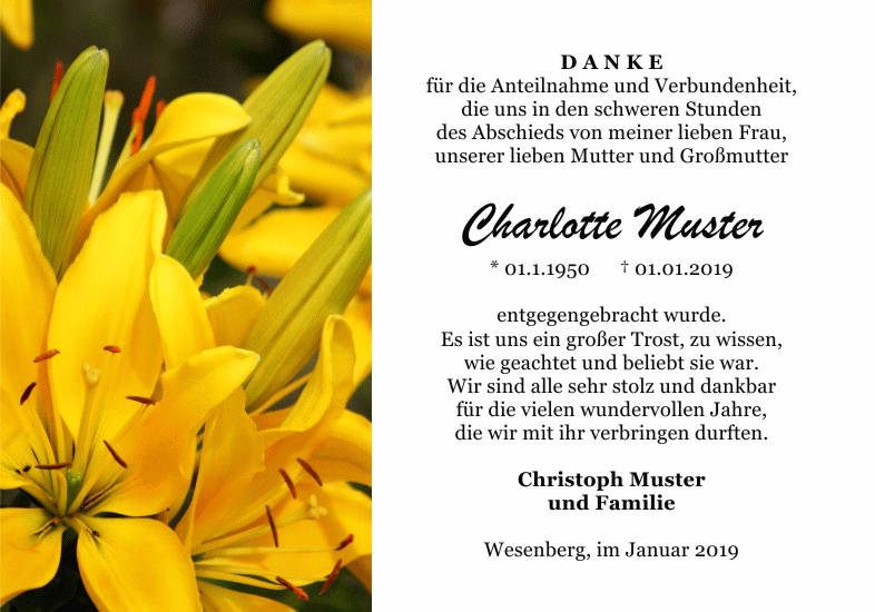 Danksagungen Trauer
