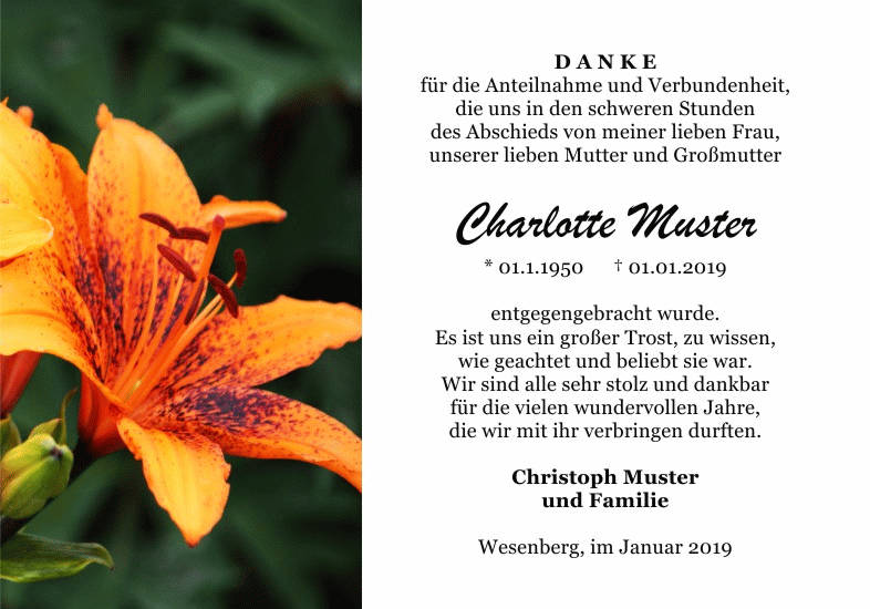Danksagungen Trauer