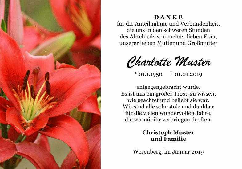 Danksagungen Trauer