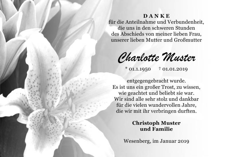 Danksagungen Trauer