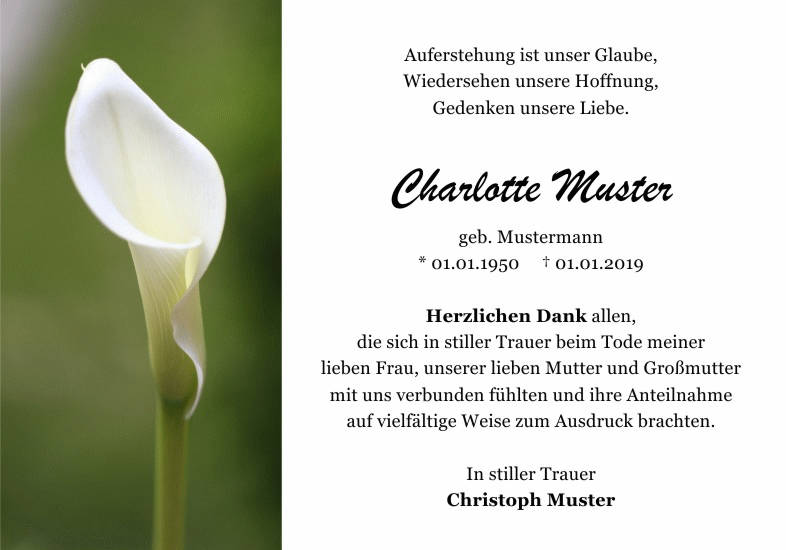 Danksagungen Trauer