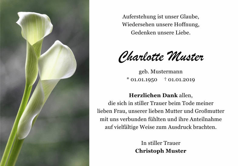 Danksagungen Trauer