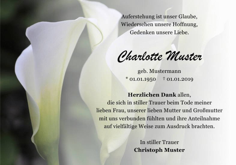 Danksagungen Trauer