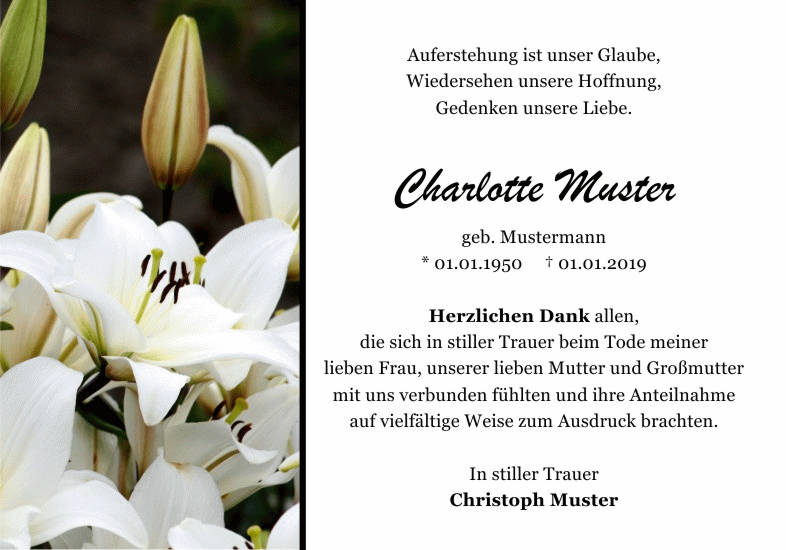 Danksagungen Trauer