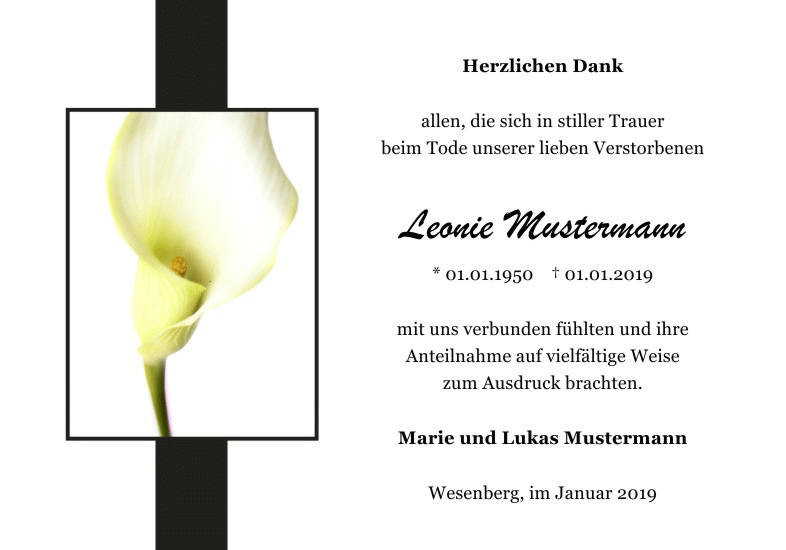 Danksagungen Trauer