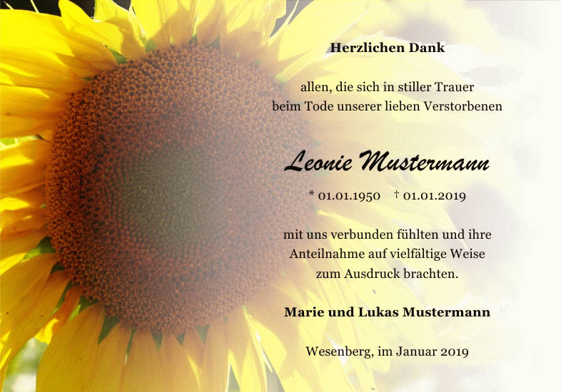 Danksagungen Trauer