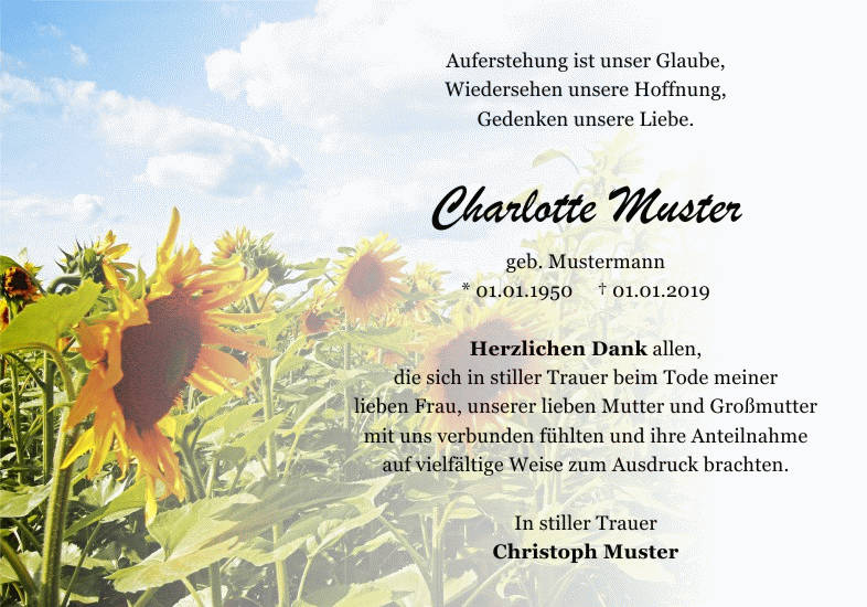 Danksagungen Trauer