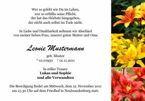Danksagungen Trauer