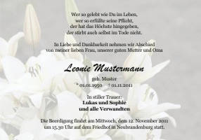 Danksagungen Trauer