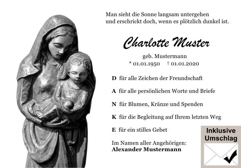 Danksagungen Trauer