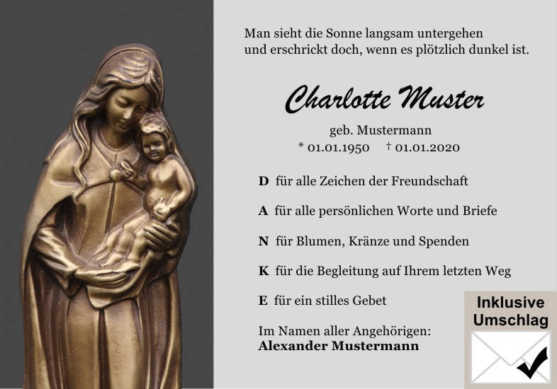 Danksagungen Trauer