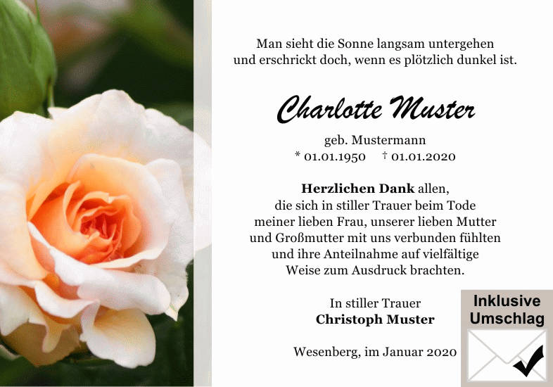 Danksagungen Trauer
