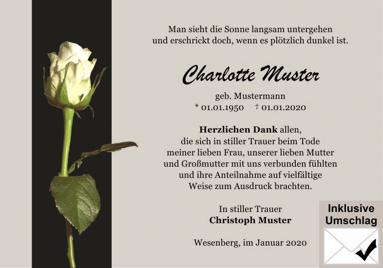 Danksagungen Trauer