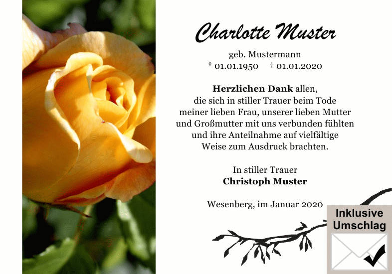 Danksagungen Trauer