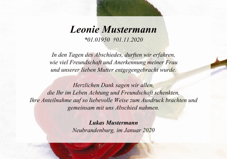 Danksagungen Trauer