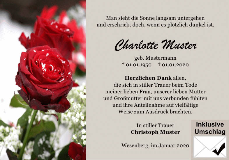 Danksagungen Trauer
