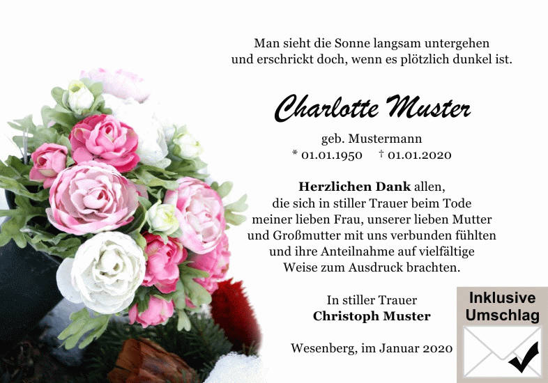 Danksagungen Trauer