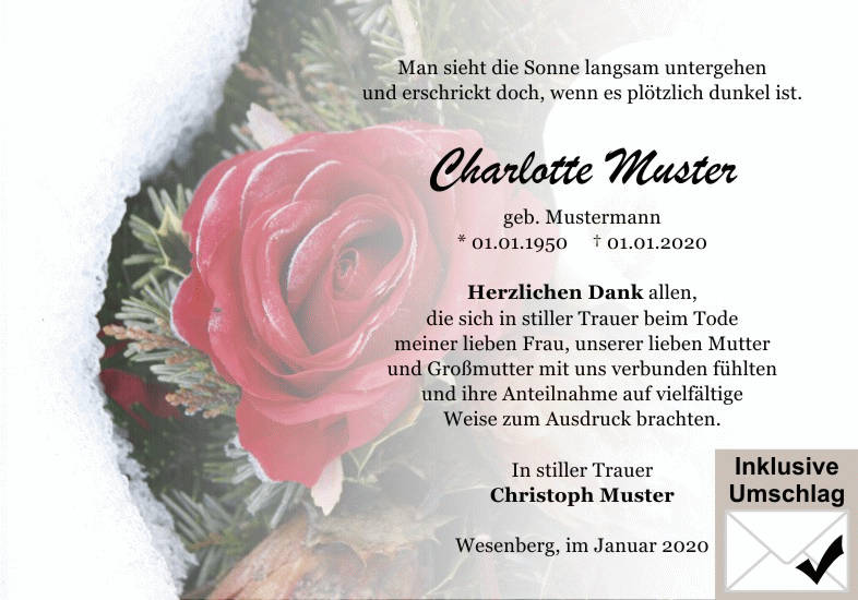 Danksagungen Trauer