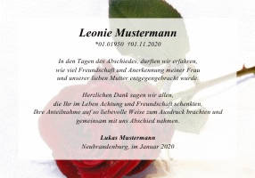 Danksagungen Trauer