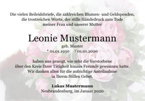 Danksagungen Trauer