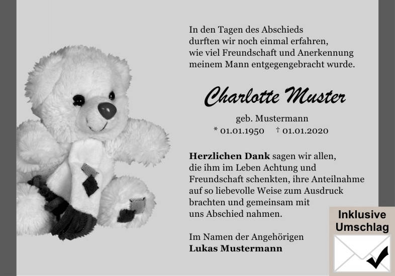 Danksagungen Trauer