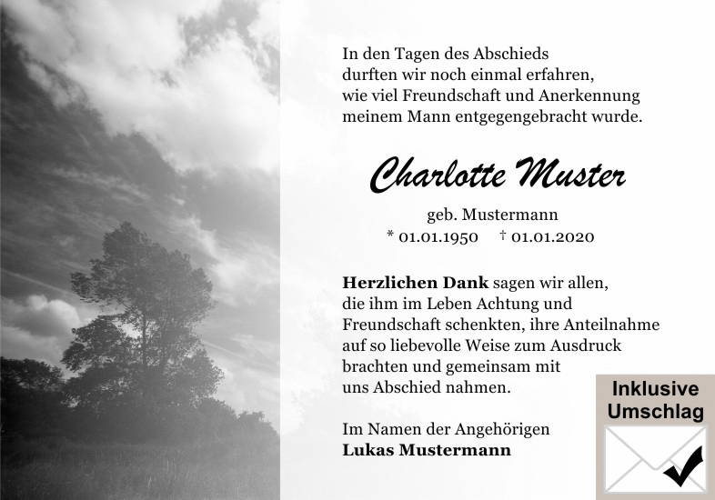 Danksagungen Trauer
