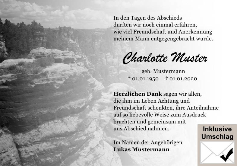 Danksagungen Trauer