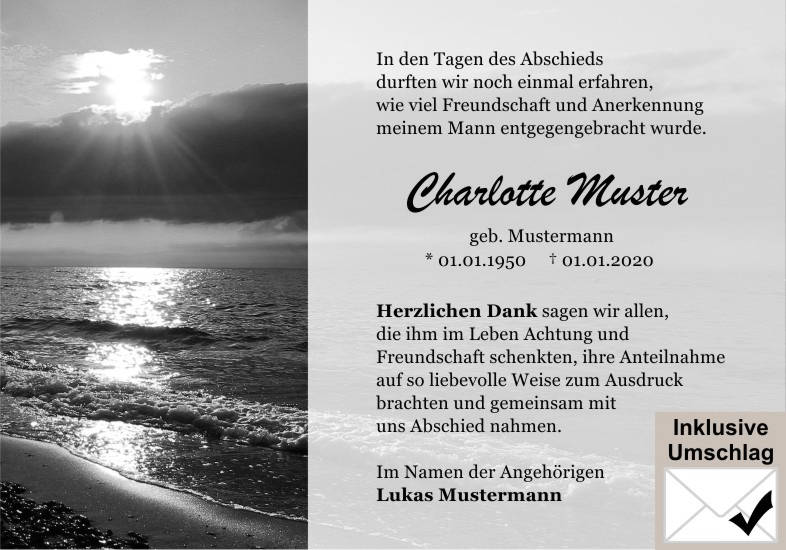 Danksagungen Trauer