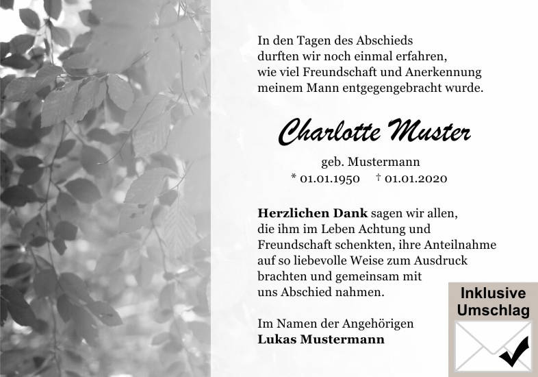 Danksagungen Trauer
